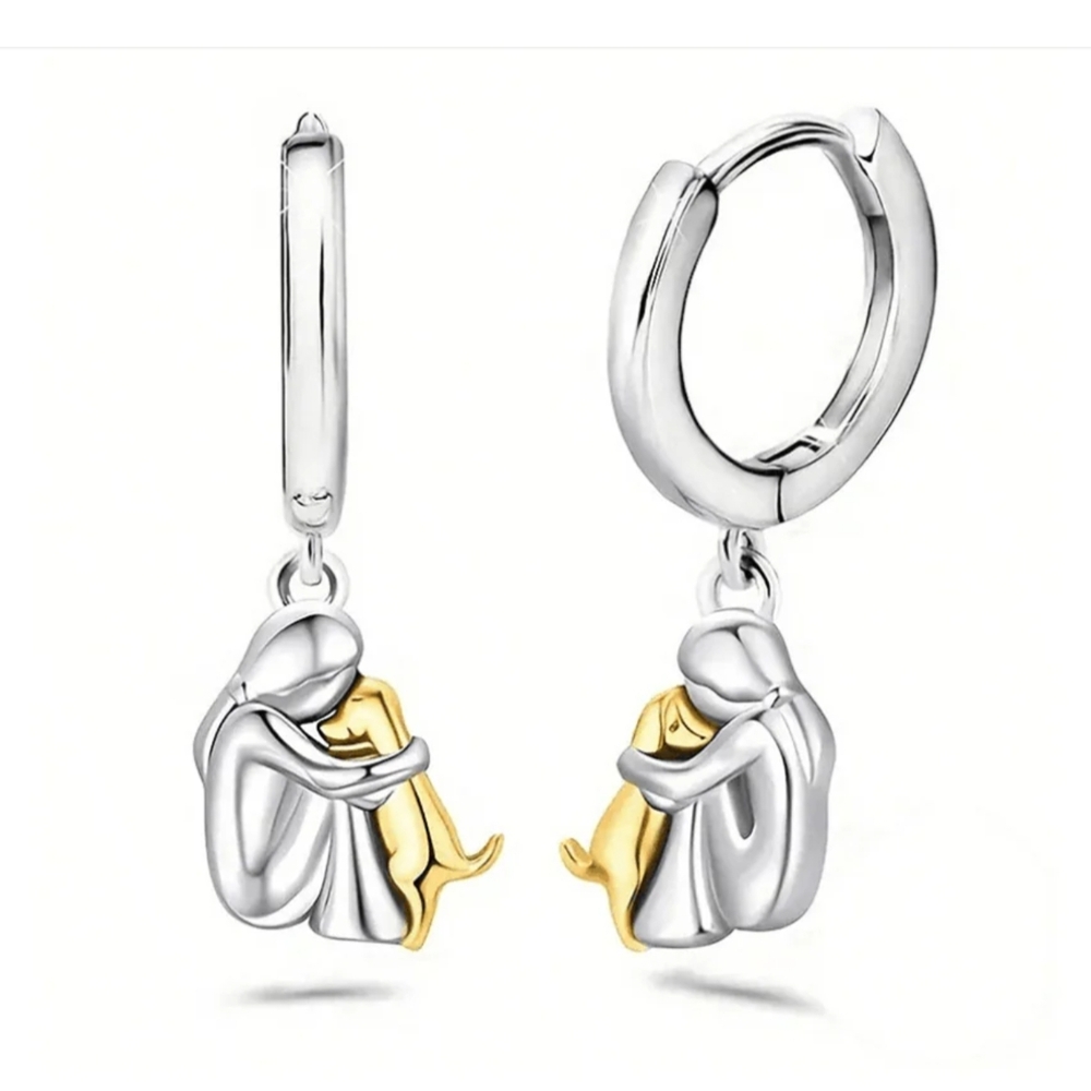 🆕 Dog Mom Embrace Huggie Two Tone Earrings